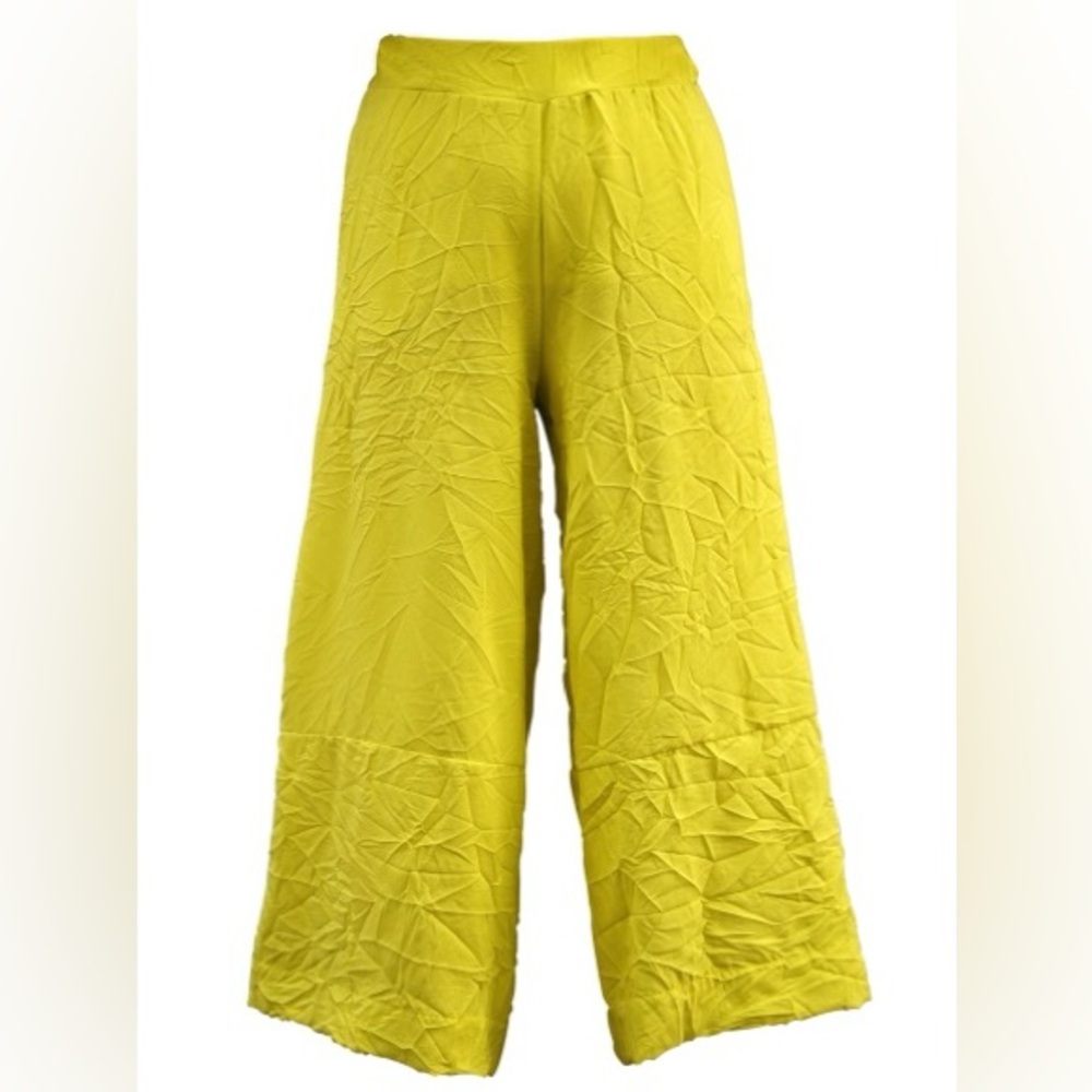 Chiara Cocol Guia Lime Green Lagenlook Cropped Crinkle High Rise Pants EUC Sz L